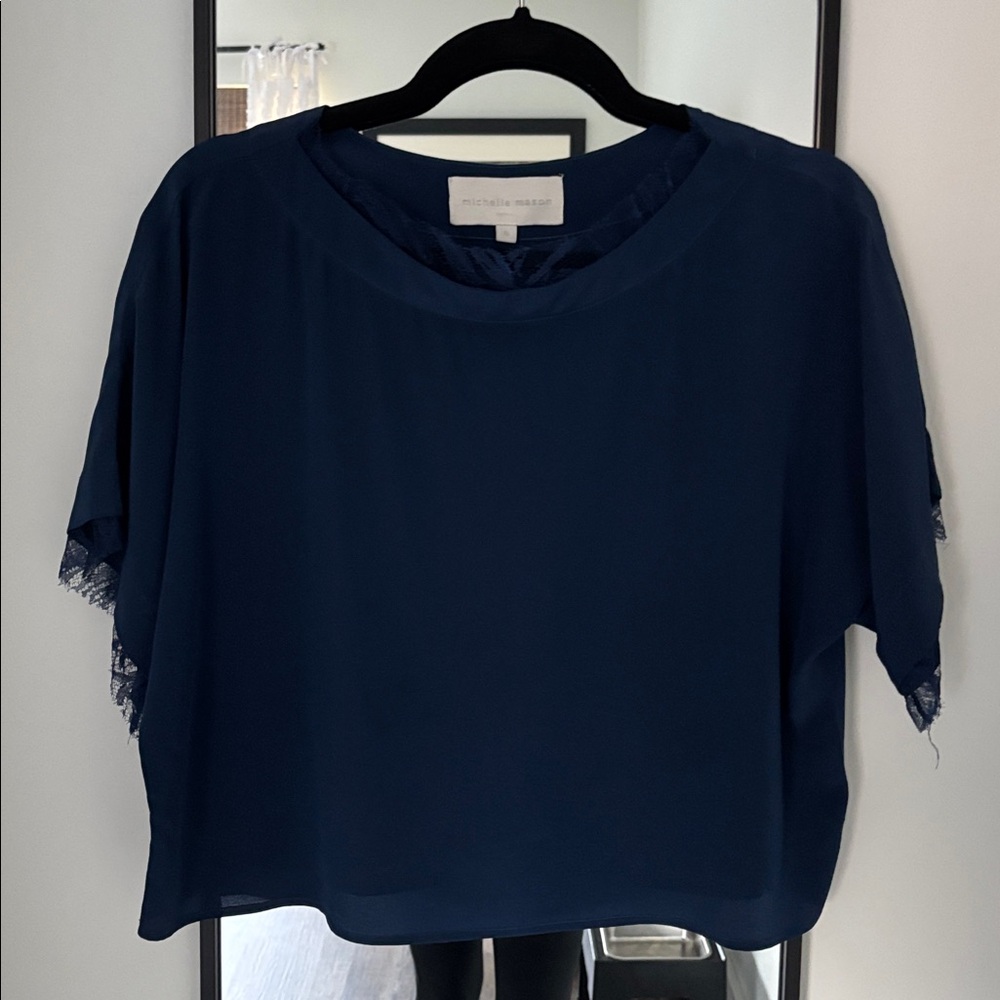 Michelle Mason Navy Blue Silk Top
